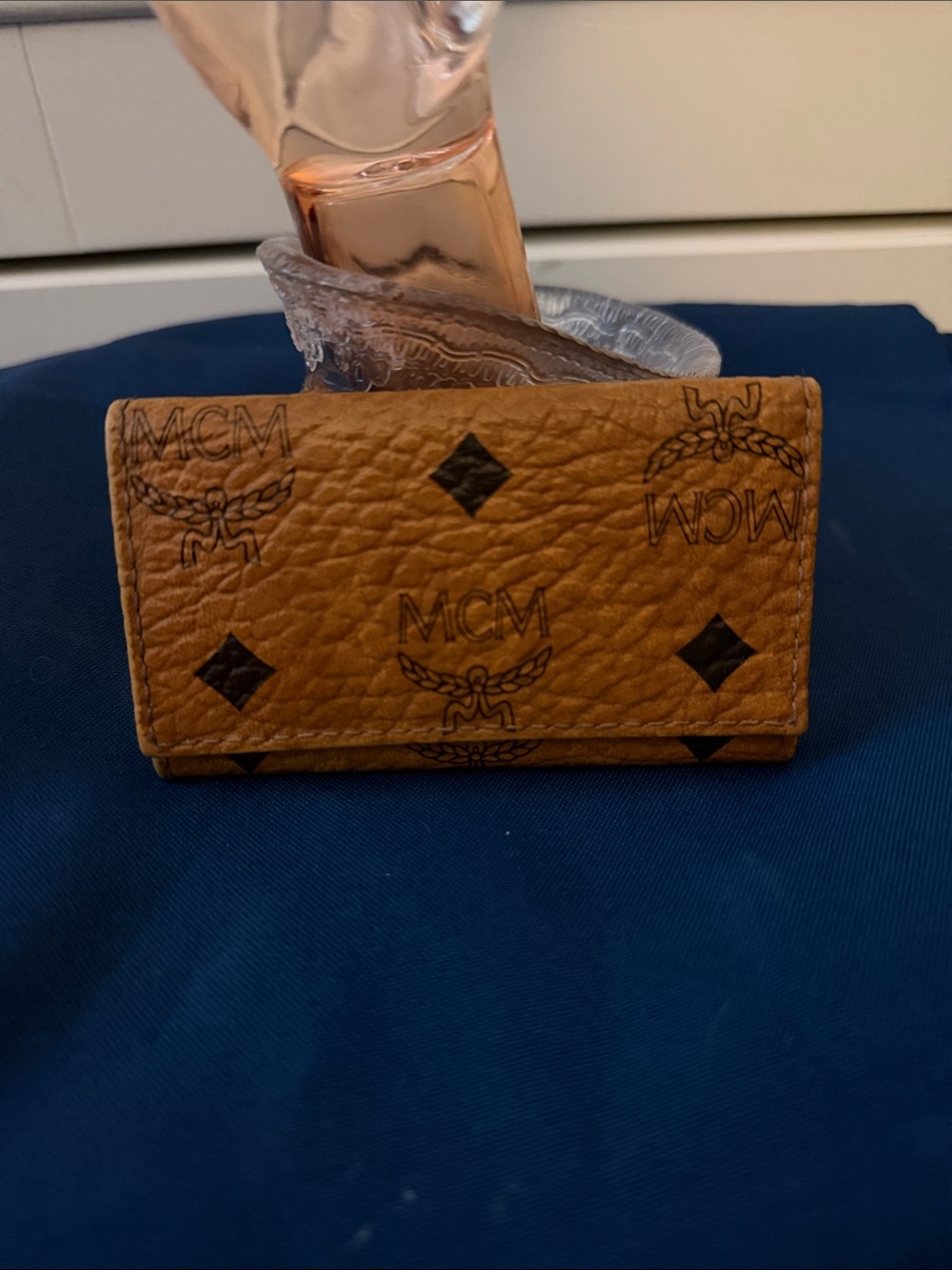 MCM Cognac Brown Monogram Leather Key Holder - Picture 1 of 13